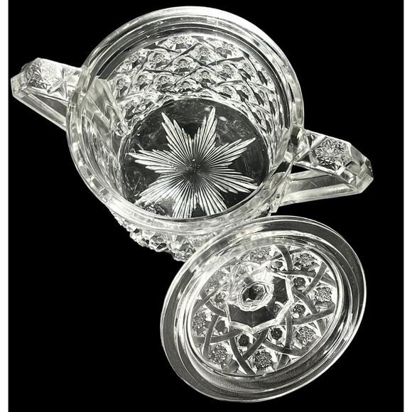 Vintage Cambridge GLASS CRACKER JAR & LID With Handles Covered Cookie Candy Dish - Picture 5 of 8